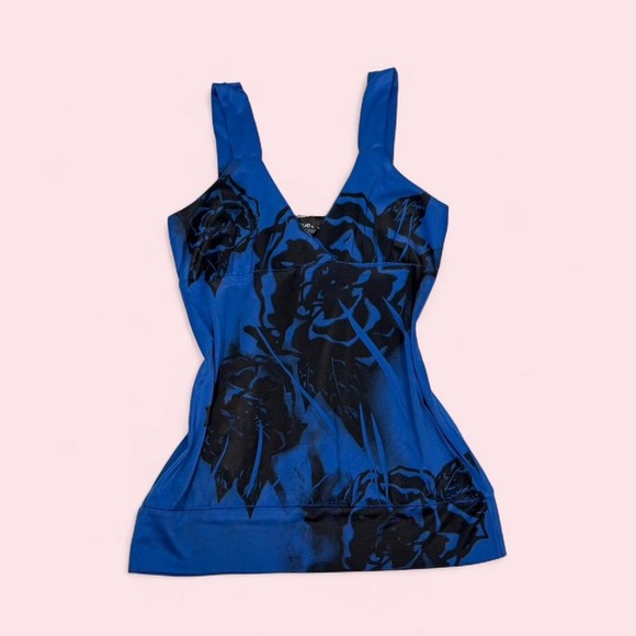 rue 21 Tops - Vintage y2k Rue 21 blue & black floral fairy grunge babydoll tank top